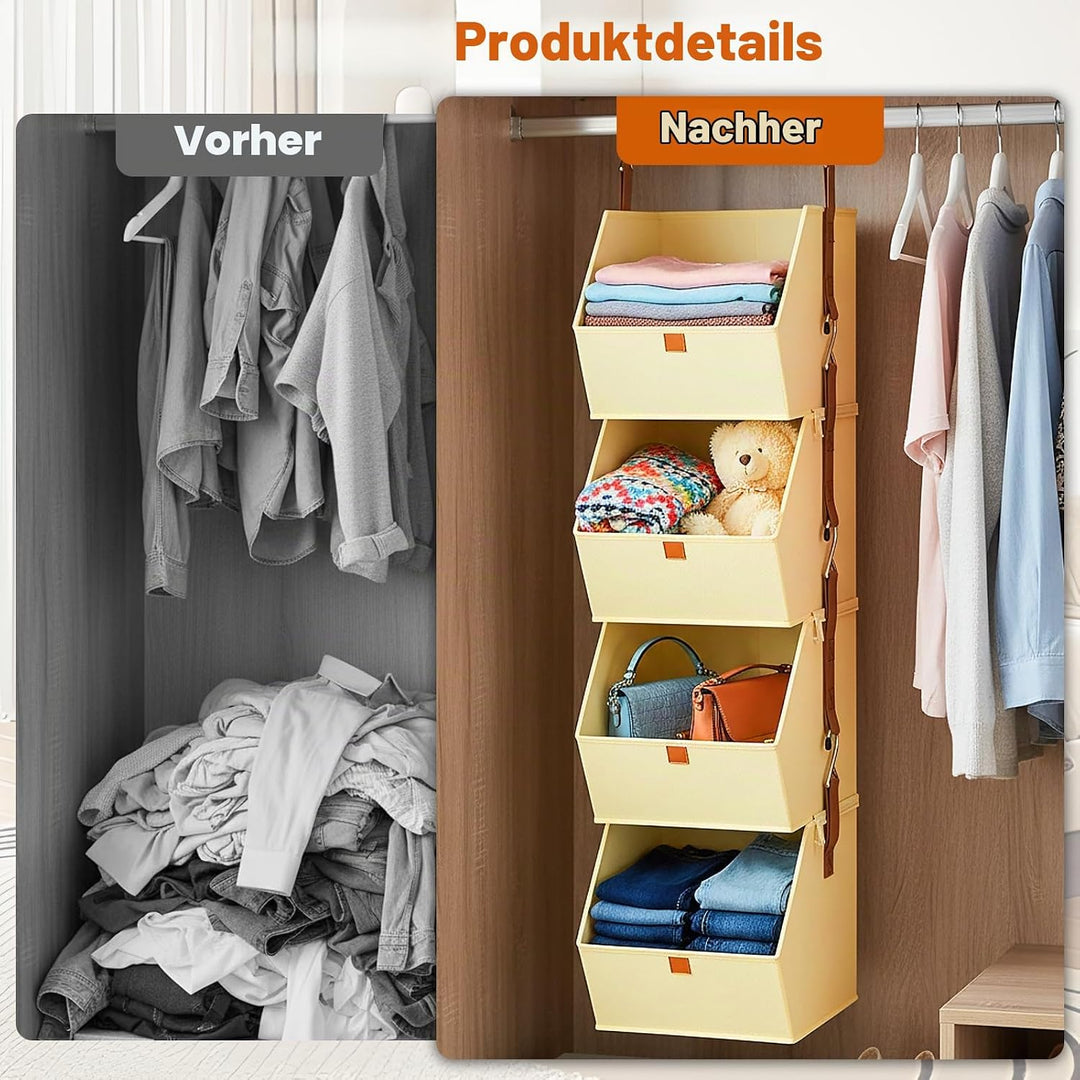 Hängeorganizer, 4 Fächern Hängeaufbewahrung Metallhaken Hängeregal Schrank Organizer Hängend Faltbar