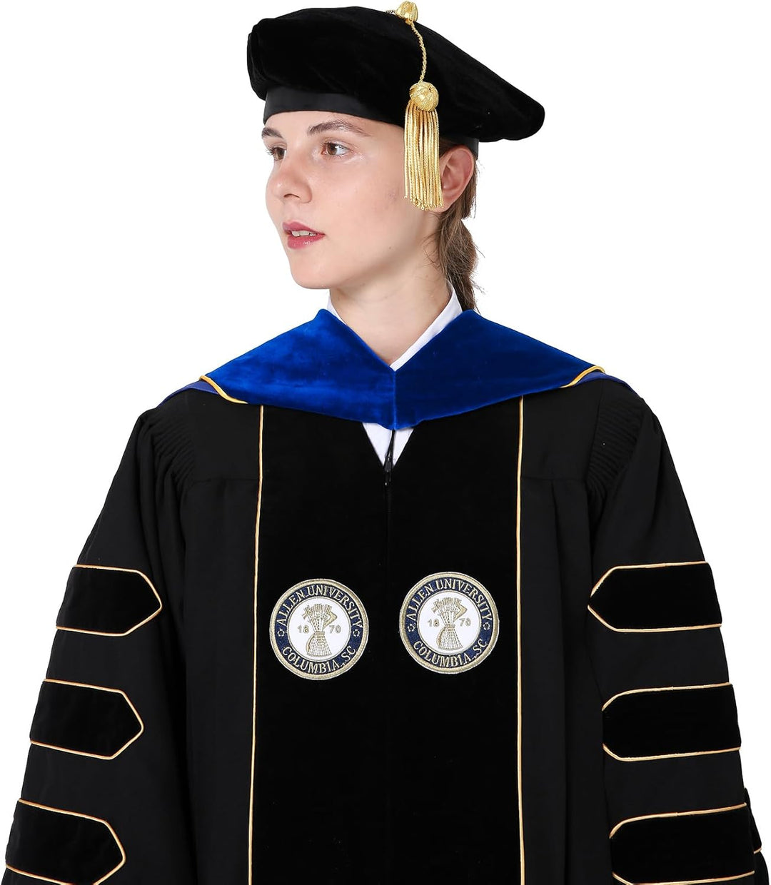 GraduationMall Deluxe Doktorand Abschluss Kapuze mit Goldpaspeln Akademisch Unisex 10 Farben Blau/Kö