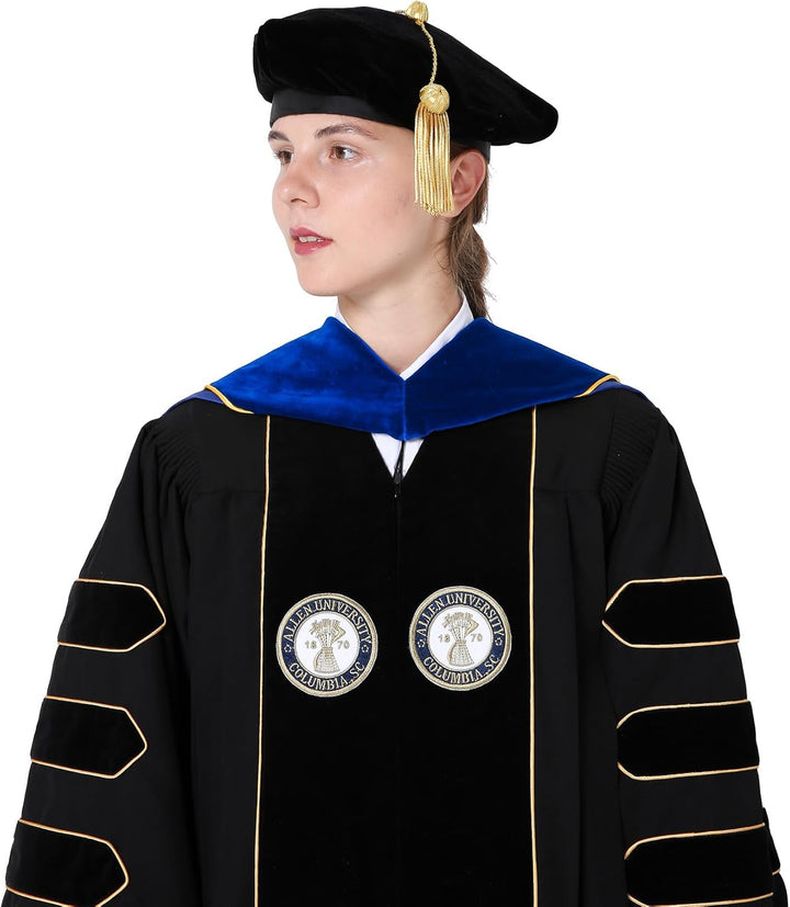 GraduationMall Deluxe Doktorand Abschluss Kapuze mit Goldpaspeln Akademisch Unisex 10 Farben Blau/Kö