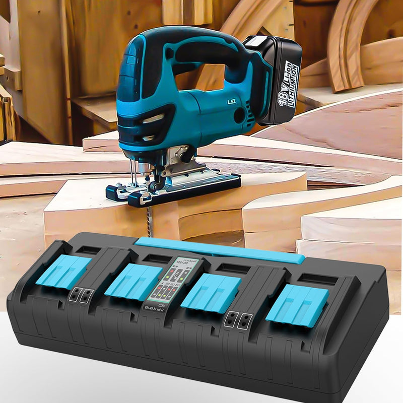 Energup 18V 4 Port Ladegerät für Makita Ladegerät DC18SF Kompatibel mit Makita 14.4V-18V Akkus BL185