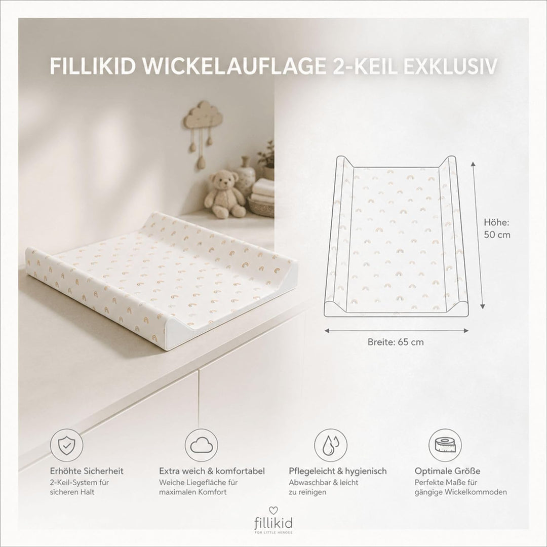 Fillikid Wickelauflage 2-Keil Exclusiv/Wickelmulde 50x65 cm/Wickelunterlage mit abwaschbarer Folienb
