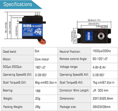 INJORA 7KG 2065 Digital Servo Wasserdicht Hoch Spannung Sub-Micro Schalt Servo für TRX4 TRX6 SCX10 I