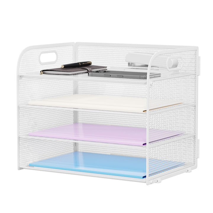 Marbrasse Schreibtisch Ablagen Organizer,4-Stufige Brief Papier Ablage mit Griff,Metall Gitter Desig