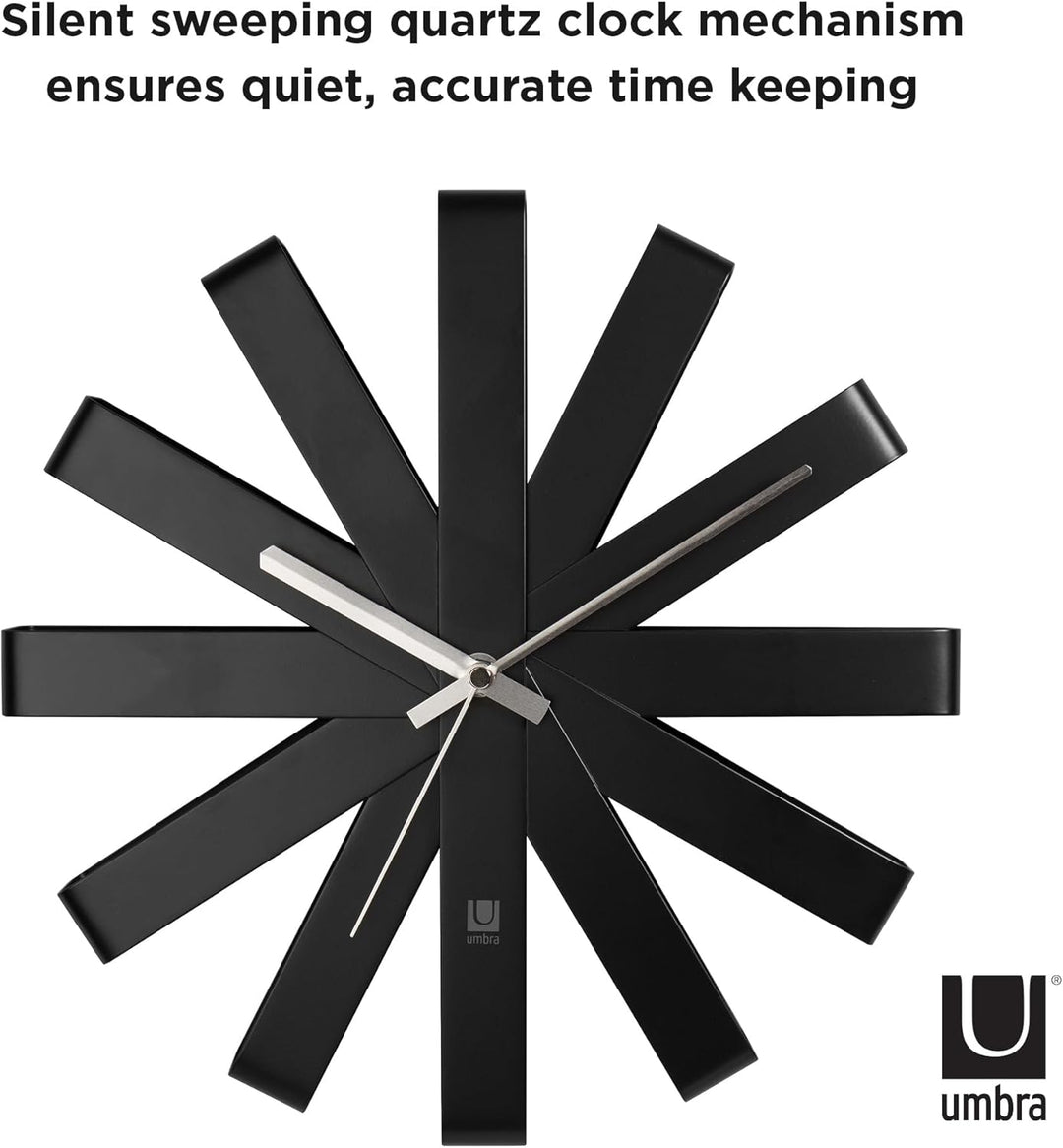 Umbra Ribbon Wanduhr, Moderne Quarz Wanduhr aus gebogenem Metall für Küche, Büro und Schlafzimmer, 3