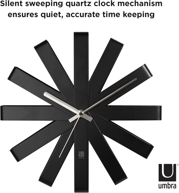 Umbra Ribbon Wanduhr, Moderne Quarz Wanduhr aus gebogenem Metall für Küche, Büro und Schlafzimmer, 3