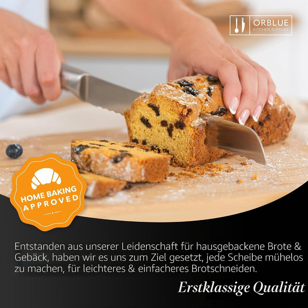 Orblue Brotmesser aus Edelstahl mit Wellenschliff – Ultrascharfes Profi Küchenmesser, Ideal für Brot