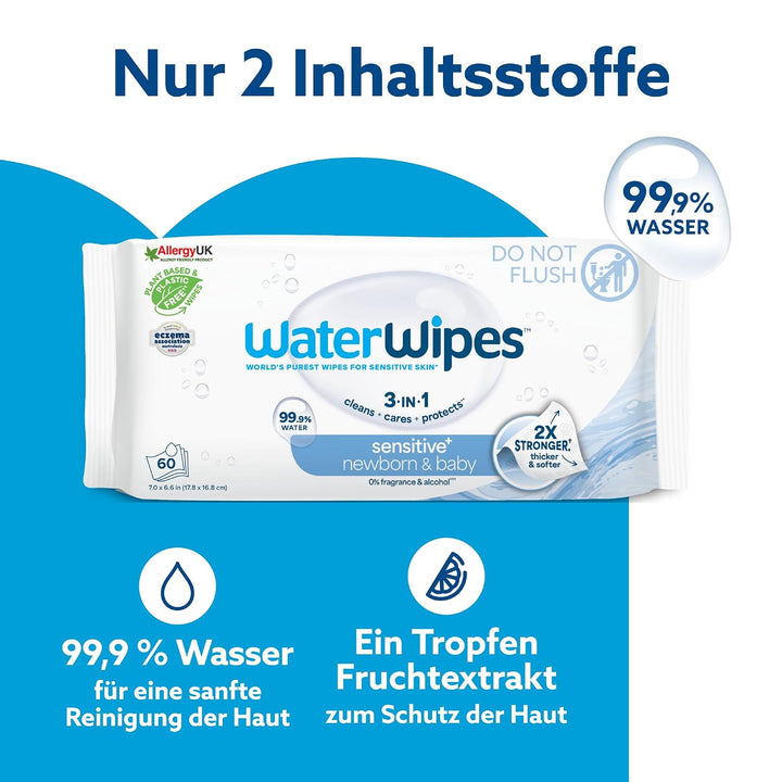 WaterWipes Original plastikfreie Feuchttücher für Babys und Kleinkinder 1080 Stück (18 Packungen), h
