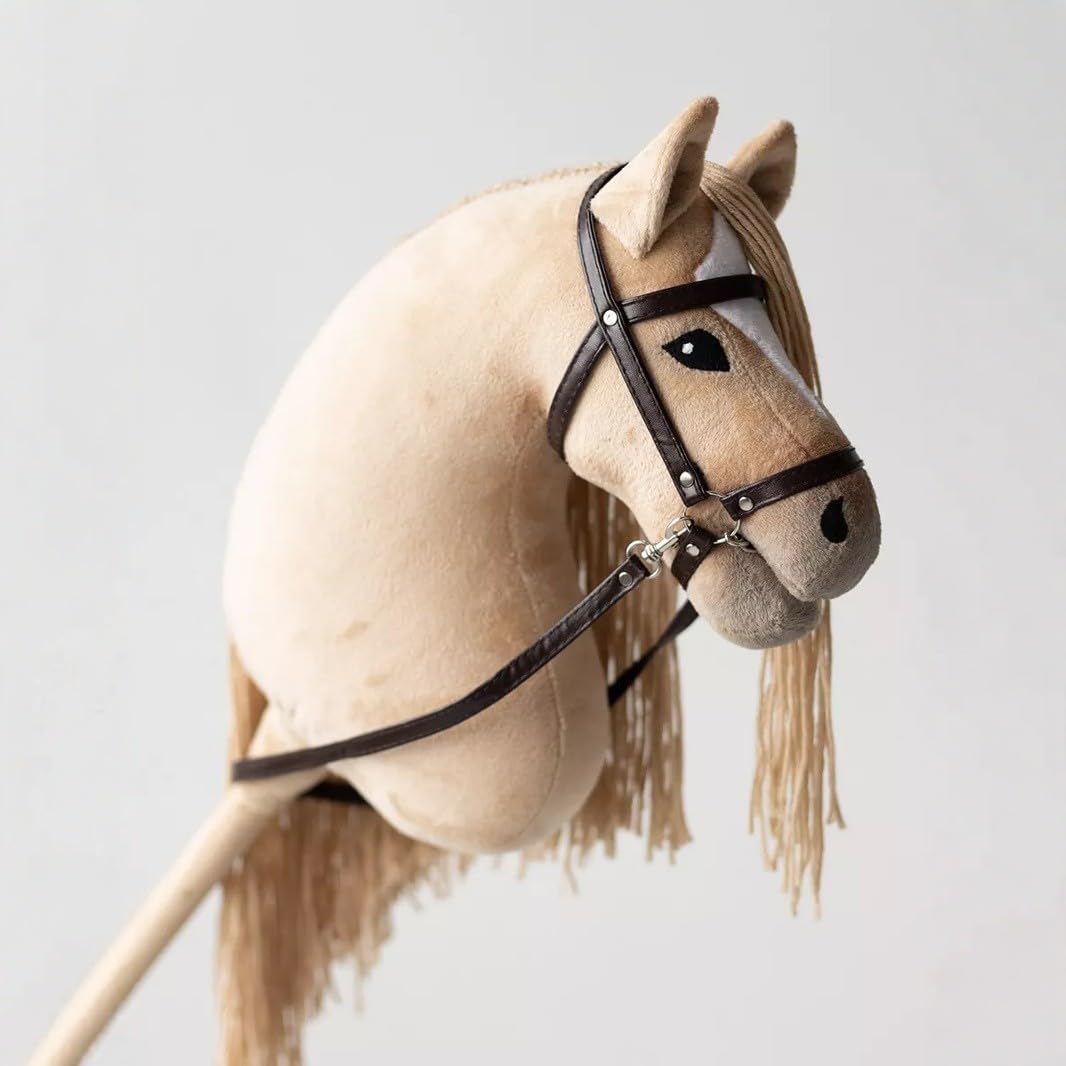 Hobby Horse für Kinder, Steckenpferd Spielzeug Pferd mit Halfter und Zügeln, Holzpferd Plüschpferd S