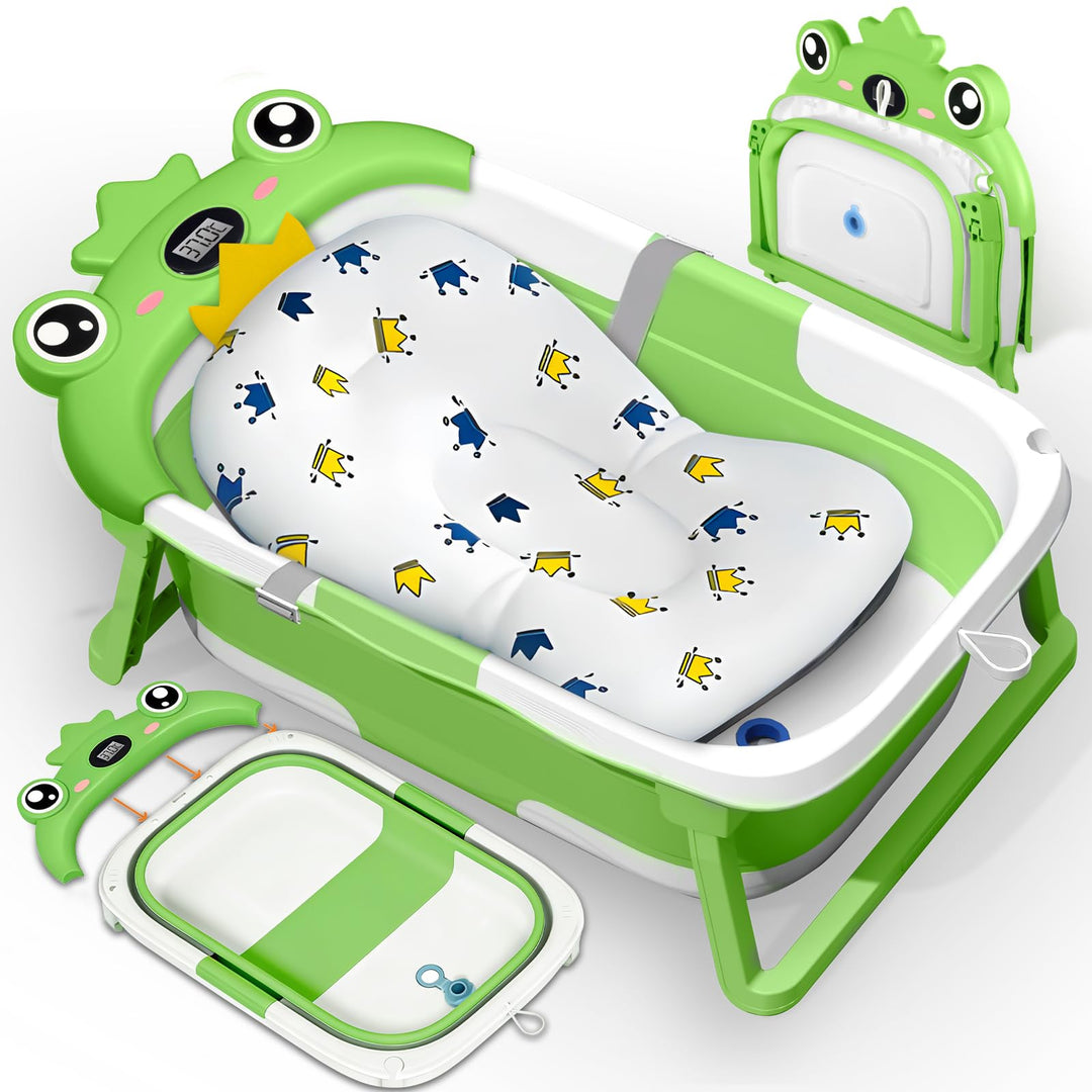 Baby Badewanne, Faltbar Baby Badewanne Mit Temperatursensor und Rutschfestem Badekissen, Baby Bathtu