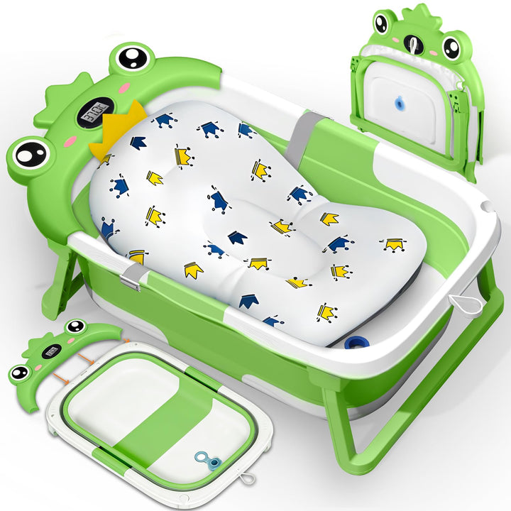 Baby Badewanne, Faltbar Baby Badewanne Mit Temperatursensor und Rutschfestem Badekissen, Baby Bathtu