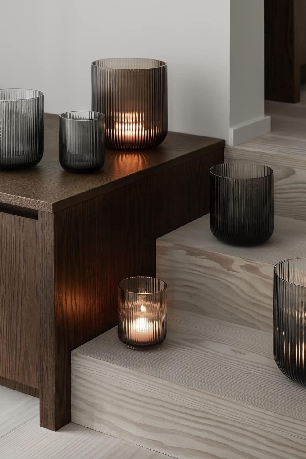 blomus -VEN- Windlicht Size L, sanfter Grauton, eleganter Blickfang als Windlicht oder Vase, Farbe S