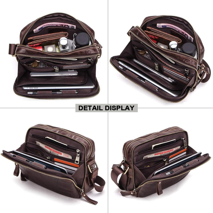 Contacts Echtes Leder Herren Laptop Mini Passport Crossbody Messenger Reisetasche Mini-Umhängetasche