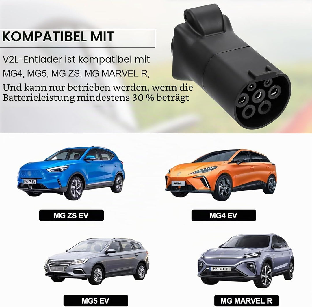 Adapter V2L für EV, 3,5 KW 16A 220V Portable EV Discharger | Typ2 Schuko Fahrzeug zu Last Aussenentl