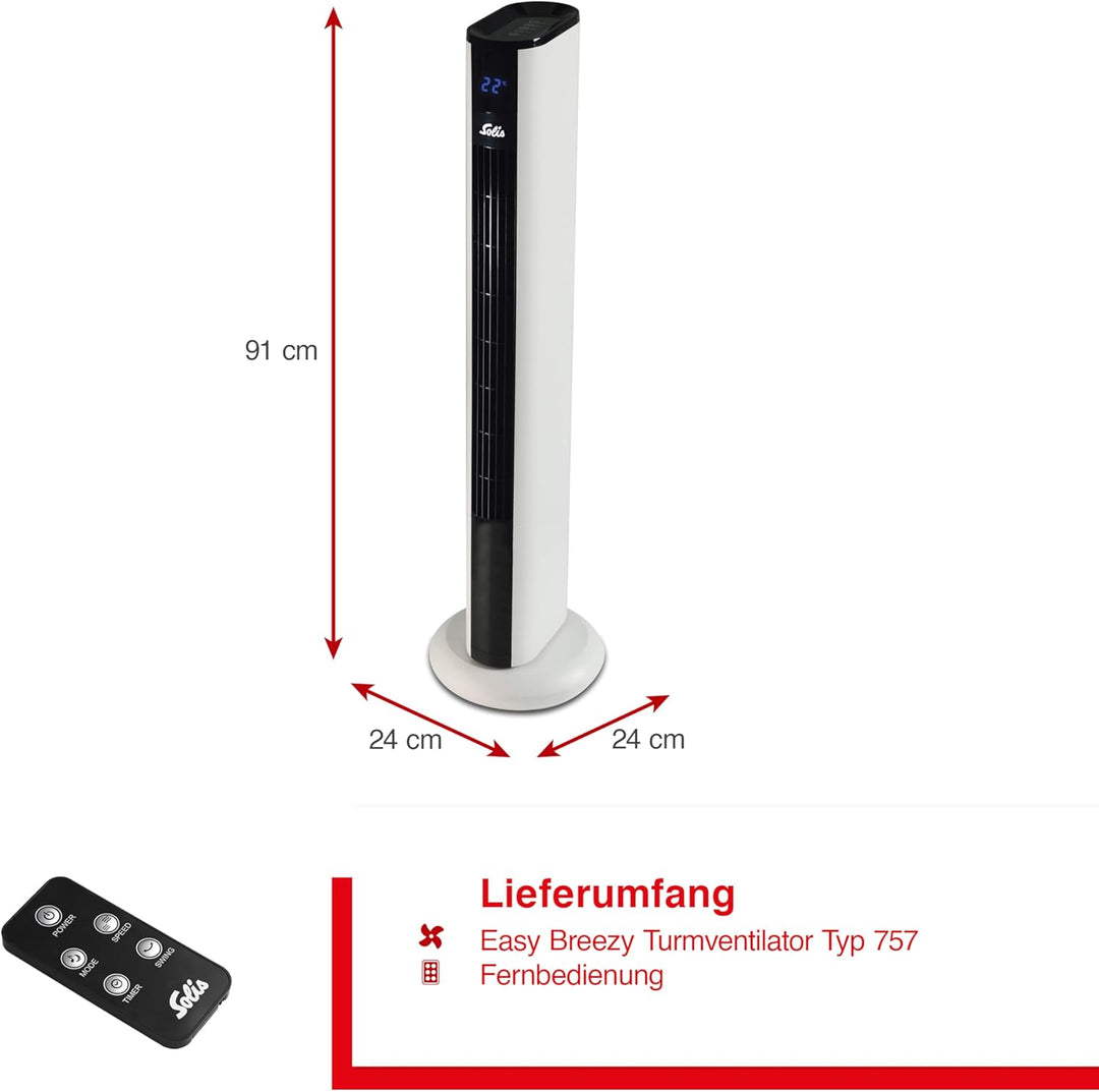 Solis Easy Breezy 757 Ventilator Leise - Turmventilator - Ventilator mit Fernbedienung und Temperatu