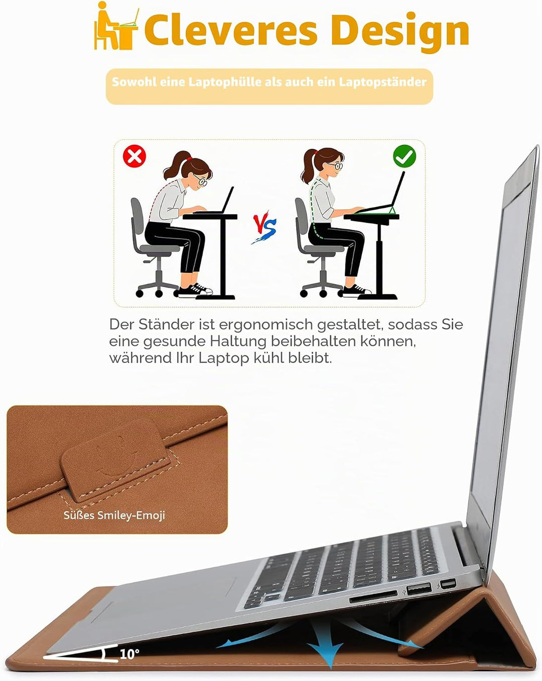 HYZUO 13 Zoll Laptop Hülle mit Standfunktion für 2026-2018 MacBook Air 13 M5 M4 M3 M2 M1, 2026 13" M
