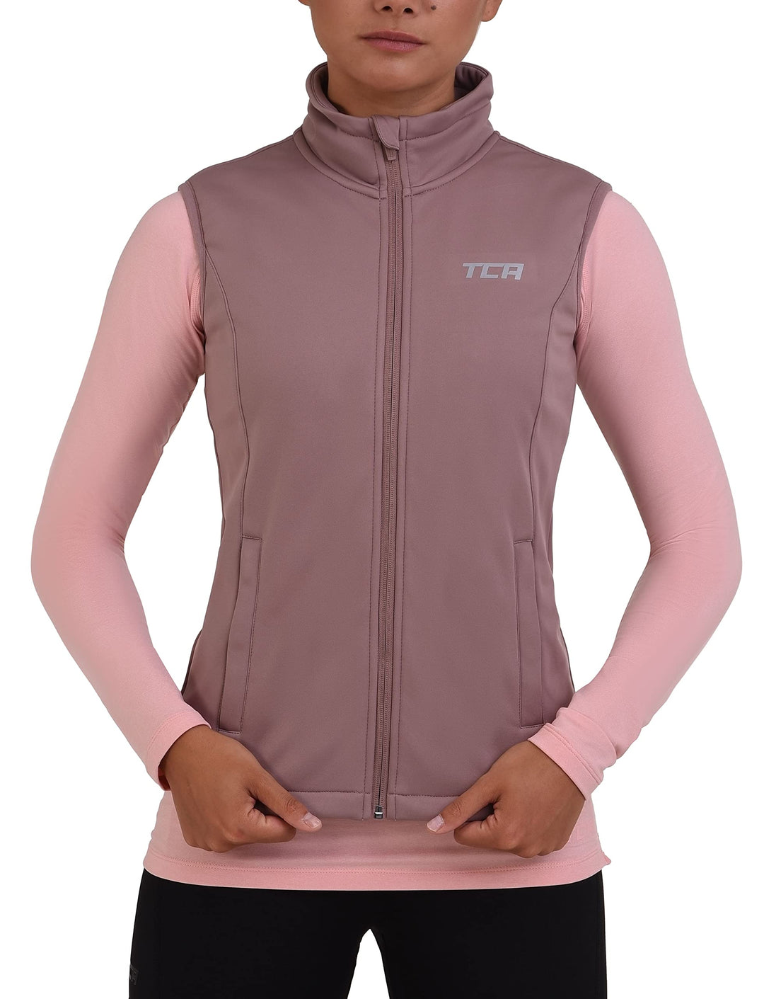 TCA Damen Flyweight Winddichte Lauf- und Fahrradweste mit Reissverschlusstaschen XS Braun, XS Braun