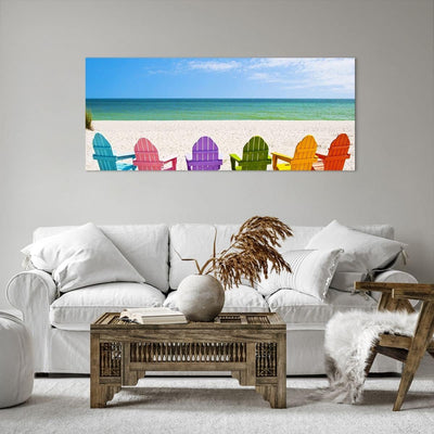 Wandbilder Dekoration Wohnzimmer Sunbed ufer florida Sommer Panorama Bilder auf Leinwand 120x50cm Le