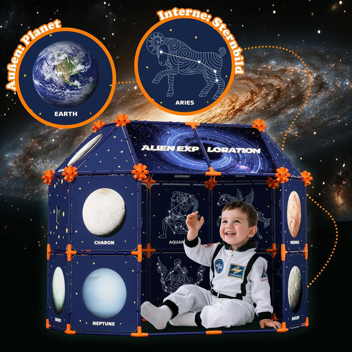 Astronomisches Spielzelt für Kinder, Weltraum-Entdeckungszelt mit Sternbildern und Planeten, Indoor/