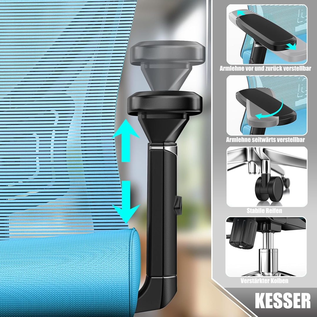 KESSER® Bürostuhl Ergonomisch mit verstellbaren Armlehnen | Drehstuhl mit Lendenwirbelstütze Rückens