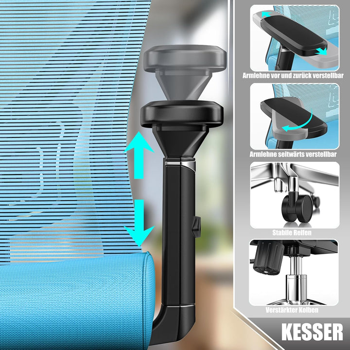 KESSER® Bürostuhl Ergonomisch mit verstellbaren Armlehnen | Drehstuhl mit Lendenwirbelstütze Rückens