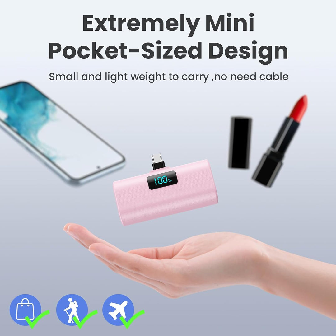 Mini Powerbank 5200mAh, Klein Power Bank USB C PD Externer Akku, Compact LCD Digitalanzeige Akkupack