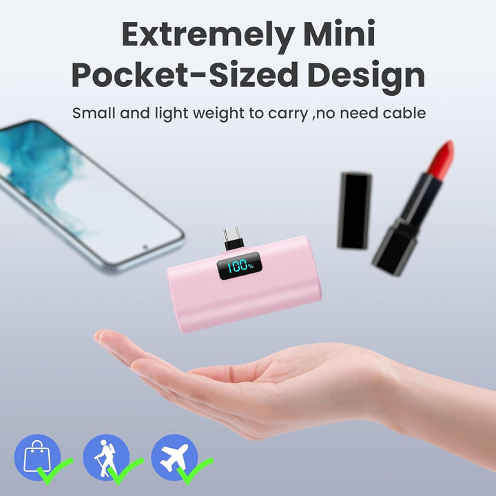 Mini Powerbank 5200mAh, Klein Power Bank USB C PD Externer Akku, Compact LCD Digitalanzeige Akkupack