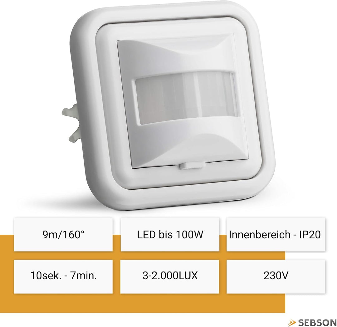 SEBSON® 2X Bewegungsmelder Innen Unterputz, LED geeignet, Wand Montage UP Dosen 60mm Hohlraumdose 68