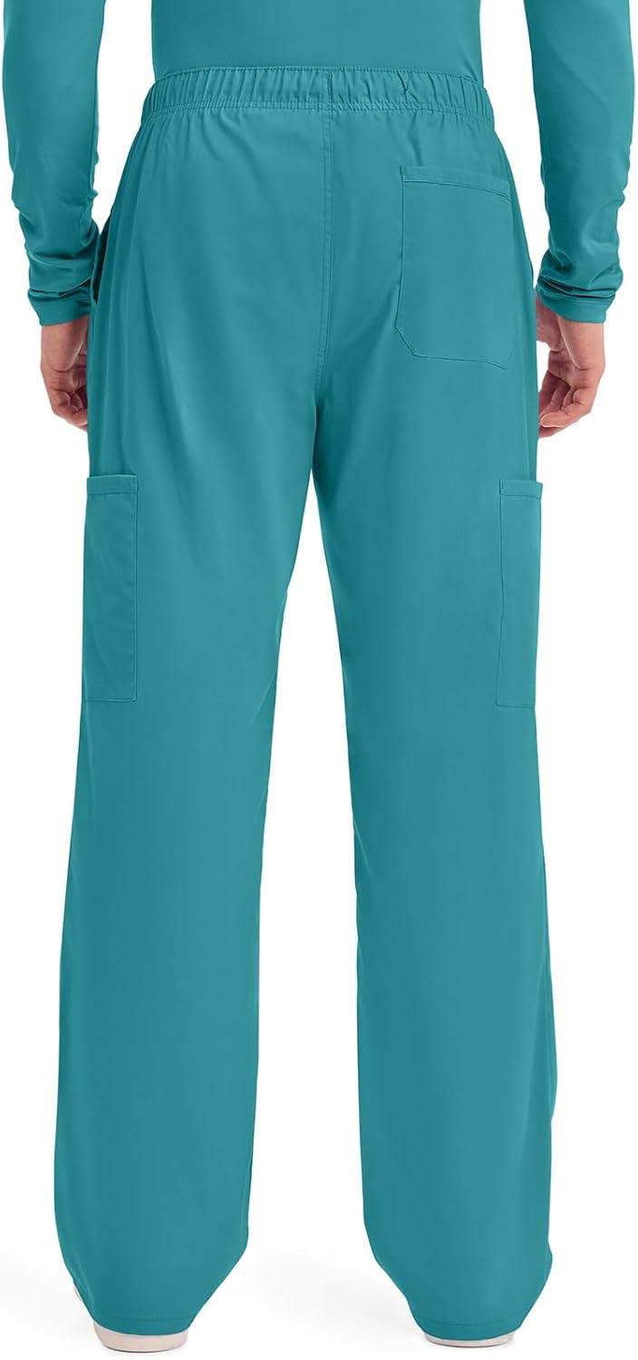 Workwear Professionals Men Scrubs Pant Tapered Leg Fly Front Cargo WW190, Blaugrün, Blau