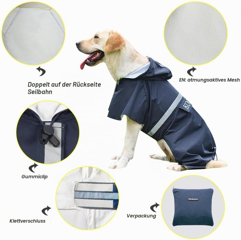 Grosse Hunde Regenjacken Mit Kapuze,Hunde Regenmantel,Mit Reflektierenden Sicherheitsstreifen, Wasse