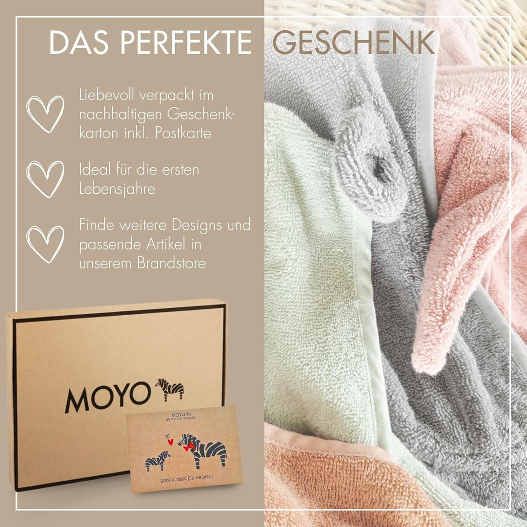 MOYO Baby Badeponcho Mit Bärenohren in Puder - Kinder Badetuch für 0-3 Jahre - Weicher Poncho Aus 10