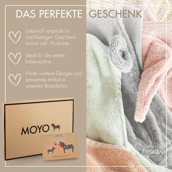 MOYO Baby Badeponcho Mit Bärenohren in Puder - Kinder Badetuch für 0-3 Jahre - Weicher Poncho Aus 10