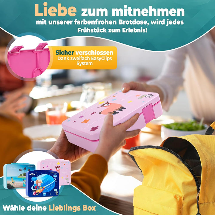 LUCKY KIDZ© Brotdose Kinder mit Fächern - Bento Box Kinder Brotdose mit Fächern - Auslaufsicher & BP