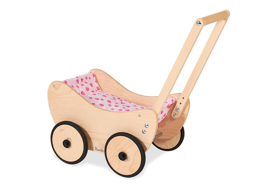Pinolino Puppenwagen Trixi, aus Holz, inkl. Bettzeug und Bremssystem, Lauflernhilfe mit gummierten H