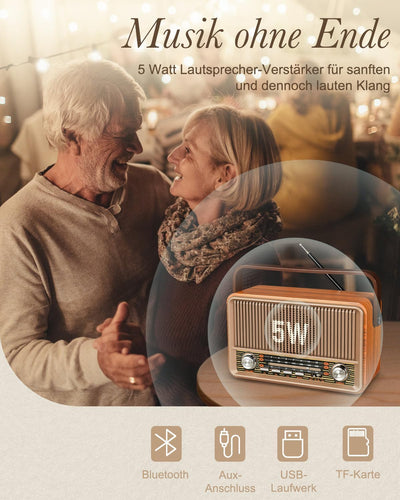 PRUNUS J-120 AM/FM/SW Retro Radio Klein, Kofferradio mit 1800mAh Akku, oder AC-Strom, Küchenradio No
