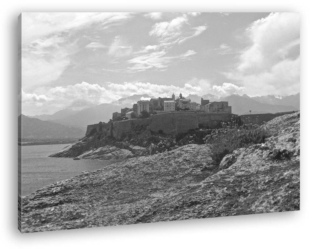 deyoli Küsten Festung in Korsika Effekt: Schwarz/Weiss Format: 80x60 als Leinwandbild, Motiv fertig
