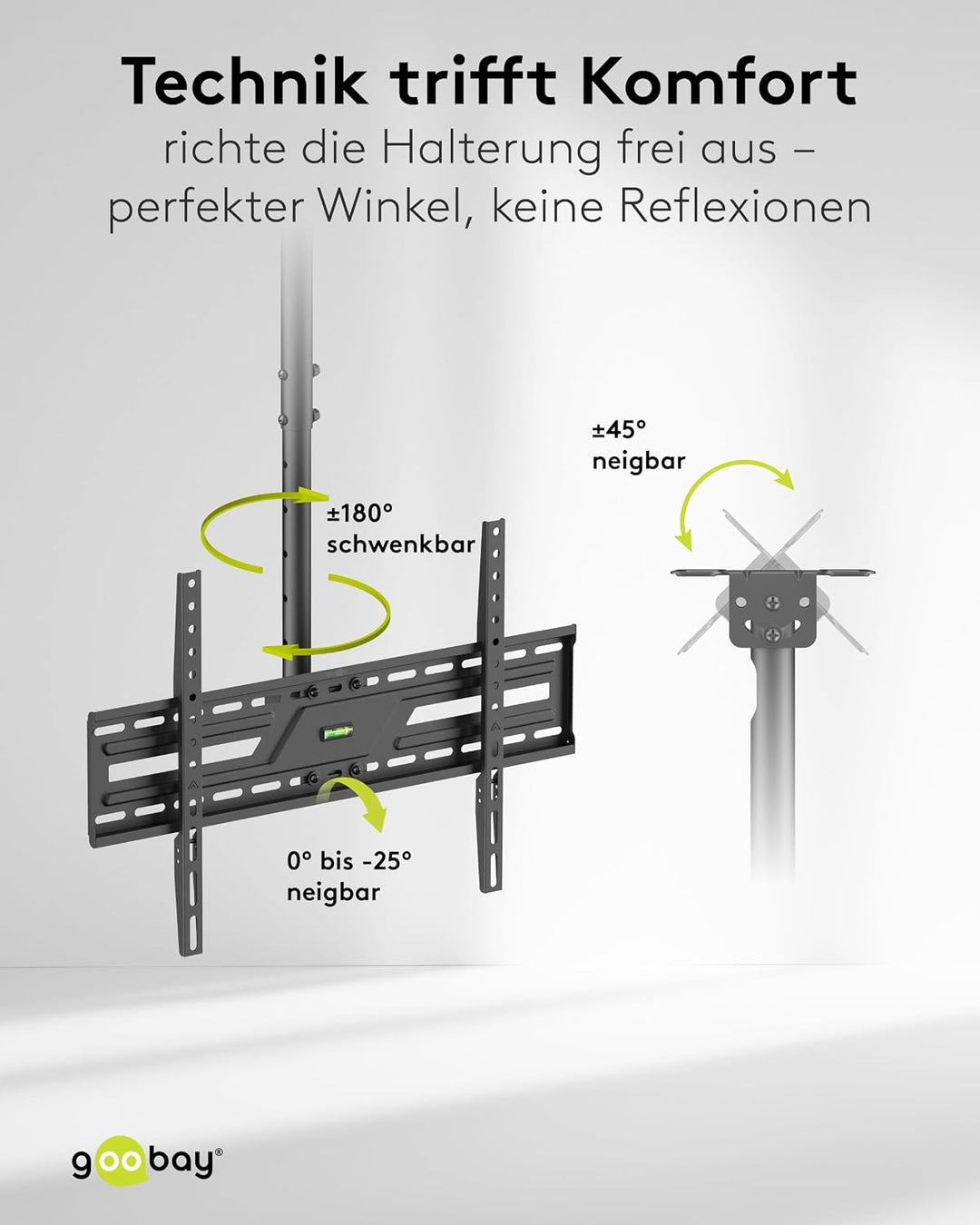 TV-Deckenhalterung für 37-86 Zoll, VESA 600x400, schwenkbar, neigbar, 50 kg | Pulverbeschichteter St