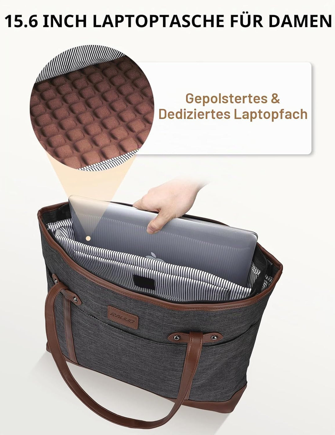 RAVUO Laptoptasche Damen, Wasserdichte Handtasche Elegant Lehrertasche Gross Aktentasche 15.6 zoll L