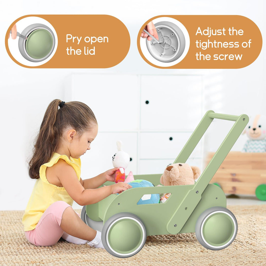 Lauflernwagen Holz, Baby Lauflernhilfe für Junge und Mädchen, Toddler Push &amp; Pull Lauflernspielzeug,