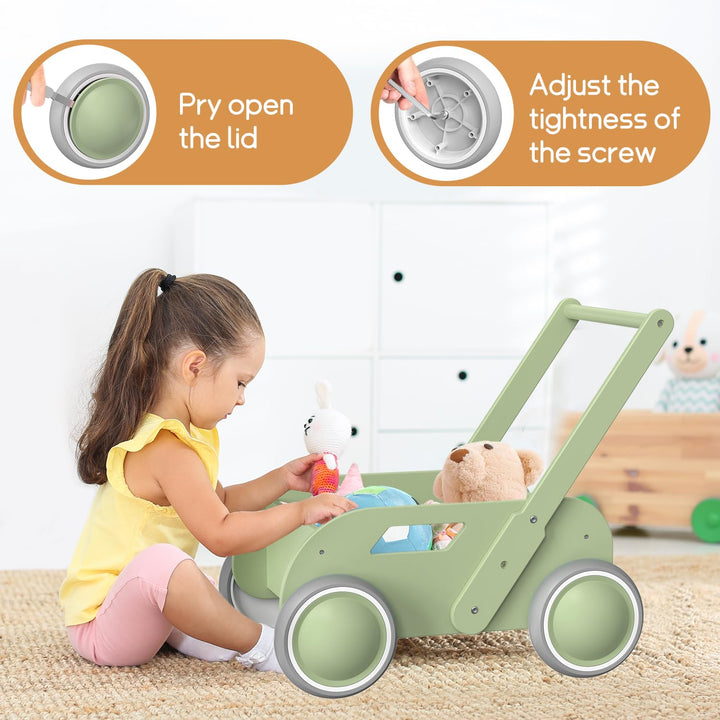 Lauflernwagen Holz, Baby Lauflernhilfe für Junge und Mädchen, Toddler Push &amp; Pull Lauflernspielzeug,