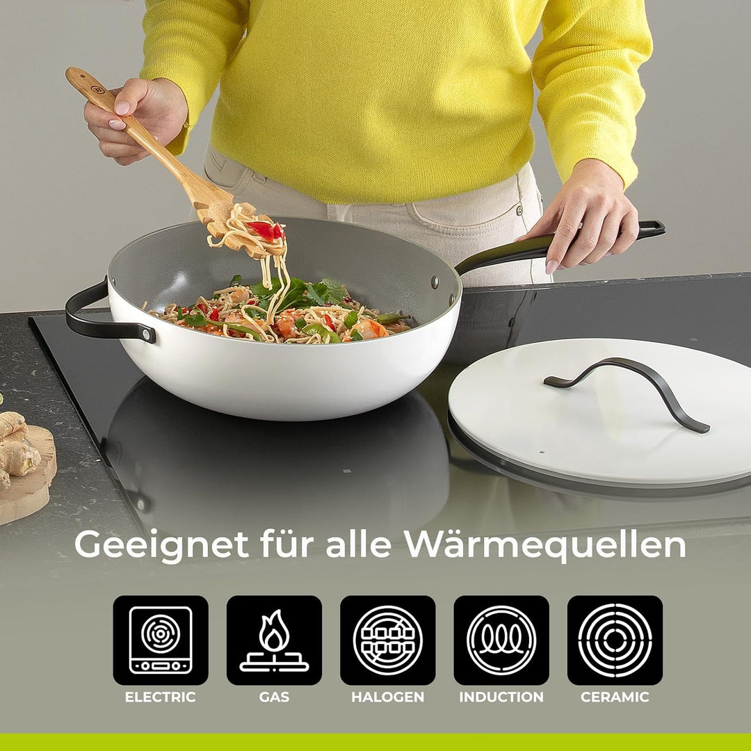 Be Living Essential Pfannenset 4-teilig, Bratpfanne 20/24/28 cm + Wokpfanne 30 cm mit Deckel, Non St