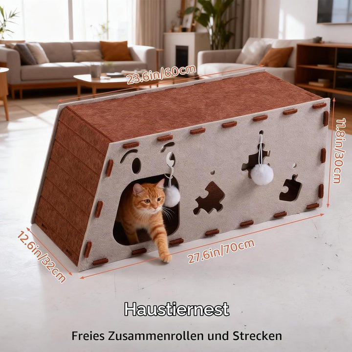 Katzenhöhle Filz, Katzenhaus Indoor,Katzenbett Haustierbett für Katzen und Hunde warme weiche Bequem