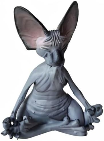 RUSTOO Sphynx Katze meditieren Statue, Zen Buddha Sammlerfiguren Miniatur handgemachte kleine Dekor,