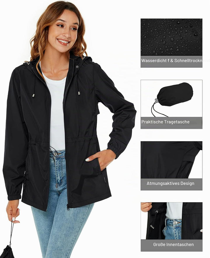 Rapbin Regenjacke Damen Wasserdicht Atmungsaktiv Leicht Outdoorjacke Windbreaker Packbare Regenmante