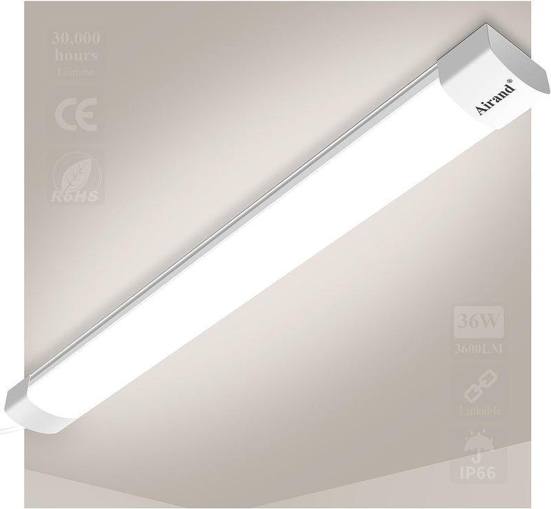 Airand Feuchtraumleuchte Led 36W 3600LM 120CM Verknüpfbar Werkstattlampe IP66 Wasserfest Led Röhre L