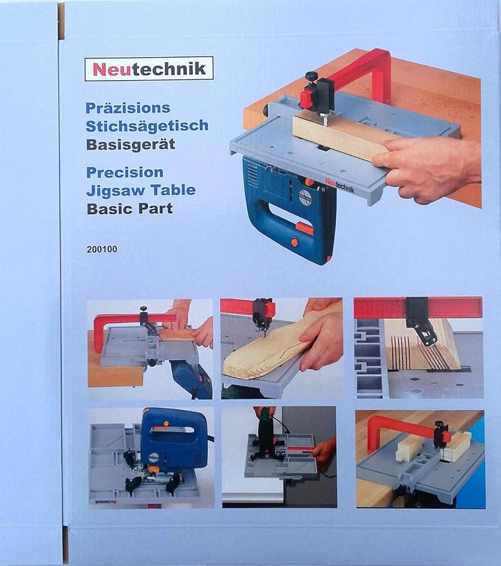 Neutechnik Präz.-Stichsägetisch für jede Stichsäge - Basisgerät + 4 extra langen Sägeblätter Typ BOS