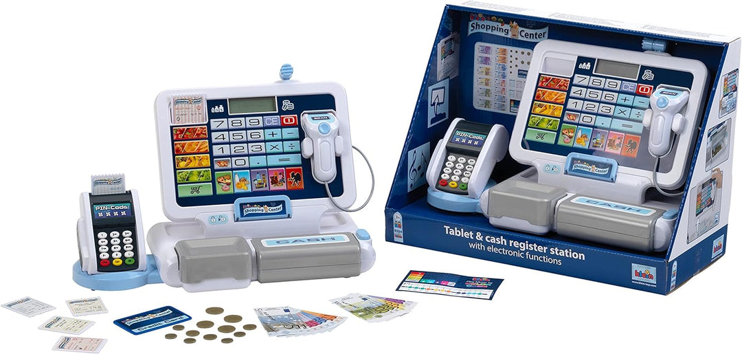 Theo Klein 9324 Tablet-Kassenstation I Spielkasse mit Sound und abnehmbarem Tablet, POS-Terminal mit