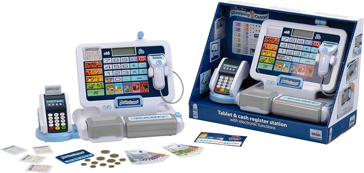 Theo Klein 9324 Tablet-Kassenstation I Spielkasse mit Sound und abnehmbarem Tablet, POS-Terminal mit