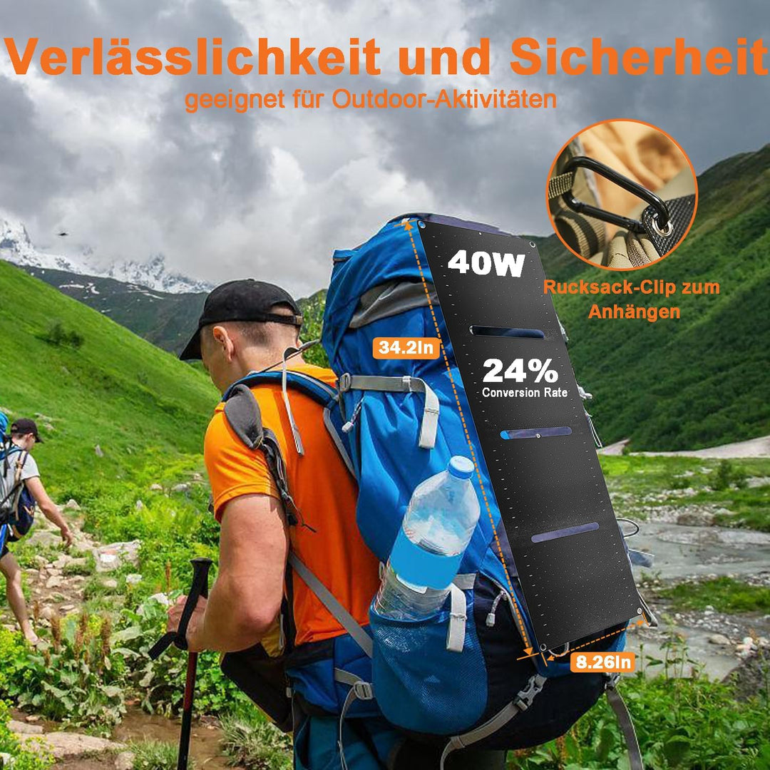 40W Solarpanel Faltbar，Mini Tragbares Solarpanel mit DC & USB-C/USB-A mit robuster Beschichtung & IP