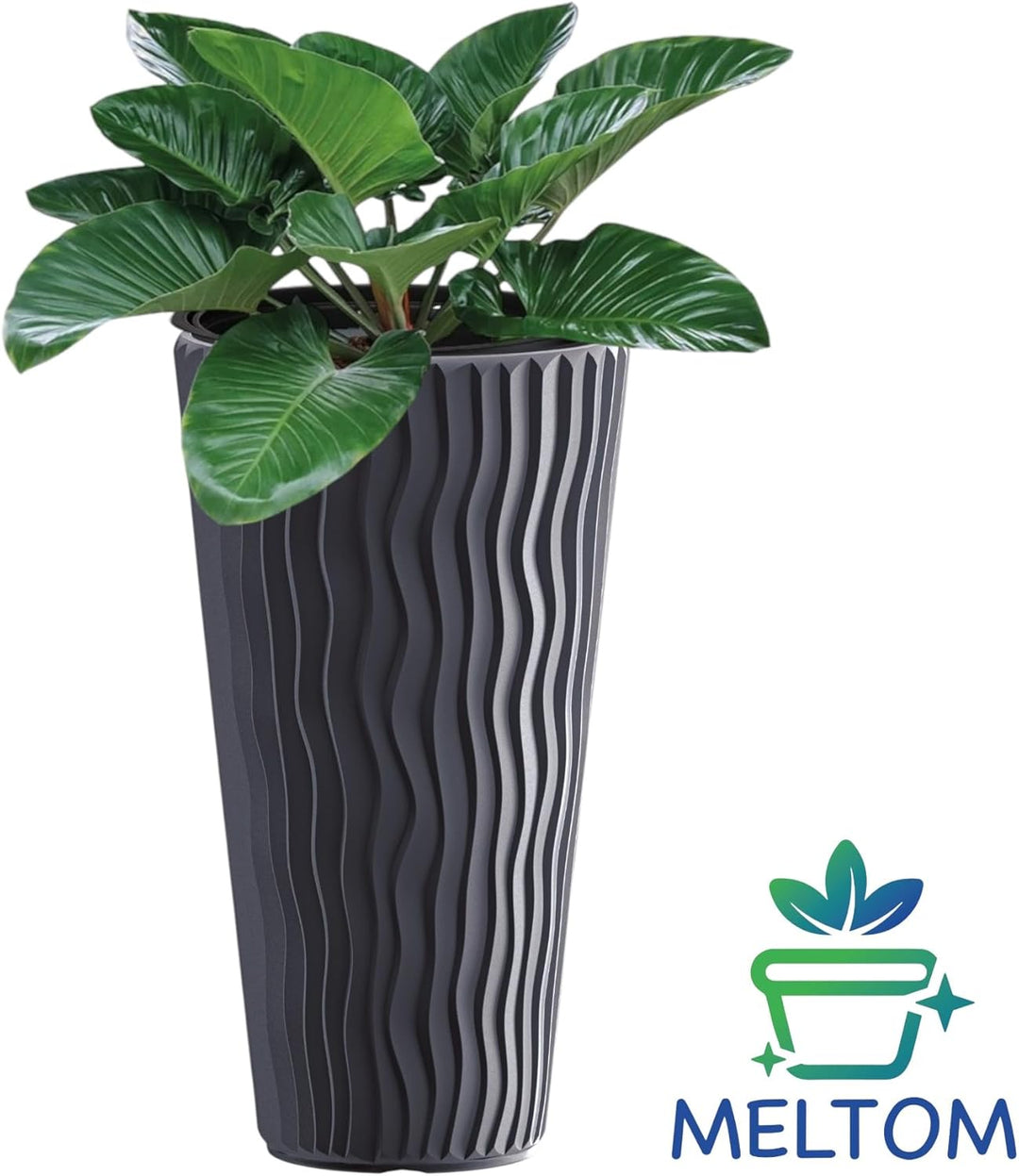 MELTOM Blumentopf mit vertikaler Wellenoptik herausnehmbarem Einsatz Hoch 3D Effekt in Anthrazit: XX