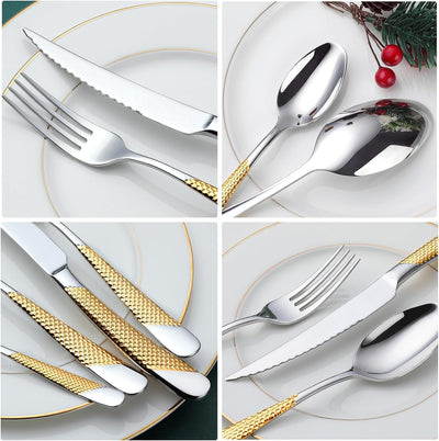 OGORI 24 teilig Besteck Set 6 Personen, 18/10 Edelstahl Besteckset, Essbesteck Set mit Messer Gabel